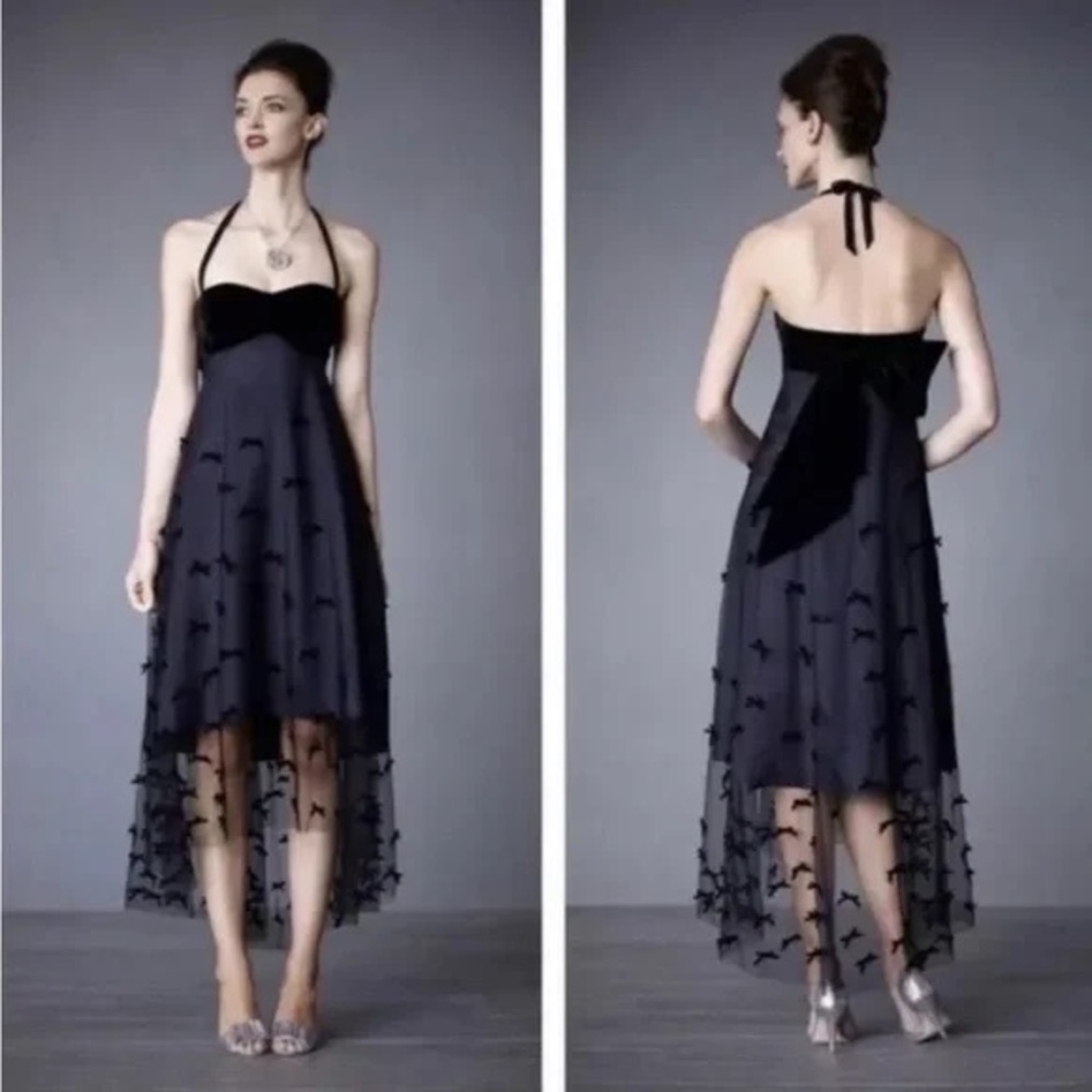 NWOT BHLDN Anthropologie VA ET VIEN Black Velvet Bow Tulle Formal Dress Size 6